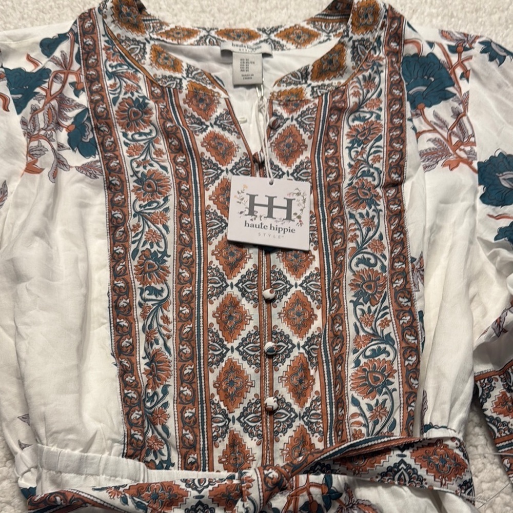 Haute Hippie Cream and Teal Midi Dress - Picture 3 of 6